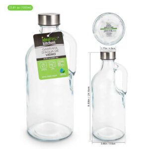 X <br />  Disponibilidade 20/06 - 1334 CX<br /> Ideal Kitchen Jarra de Vidro Liso para Água 1000ml<br />Tampa Inox Hermética<br />12 unidades CX<br />42X32X27cm<br />SKU: 33232<br /><span style="color:#35bfc3"></span><br />UN <span style="color:#35bfc3">R$14,90</span><br />CX <span style="color:#35bfc3">R$178,80</span>