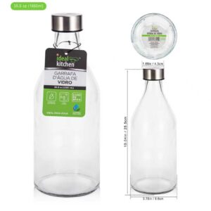 Entrega Imediata - 76 CX<br />Disponibilidade 20/06 - 446 CX<br /> Ideal Kitchen Garrafa de Vidro Liso para Água 1050ml<br />Tampa Hermética<br />12 unidades CX<br />41X31X28cm<br />SKU: 33252<br /><span style="color:#35bfc3"></span><br />UN <span style="color:#35bfc3">R$14,90</span><br />CX <span style="color:#35bfc3">R$178,80</span>